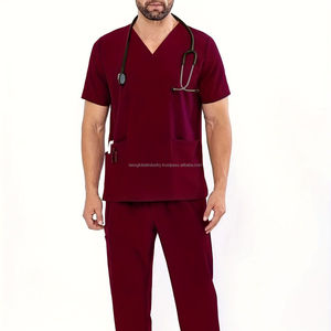 Ensemble de blouses médicales unisexes bordeaux à col en V et pantalon droit – Uniforme d'infirmière pour hôpital – Personnalisation OEM en gros - Product Image 2