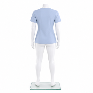 Women's Breathable Cotton Scrub <b>Top</b> With Pockets V-Neck Short Sleeve Uniform For Salon Spa - Product Image 2