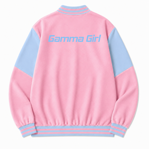 Chaqueta cortavientos personalizada de la hermandad Gamma Phi Delta con logo bordado en azul cielo y rosa, estilo casual para mujer con forro de poliéster. - Product Image 3