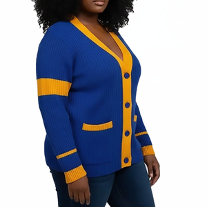 Nouveau cardigan en coton torsadé pour femmes avec logo personnalisé SGRho, longueur mi-longue, boutonné, pour université et sororité, vente en gros OEM ODM - Product Image 2