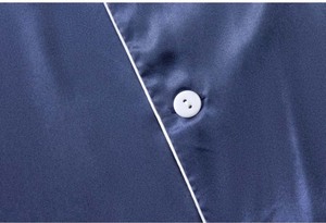 Ensemble de pyjama en satin de soie bleu marine pour homme, manches longues, couleur unie, classique, vêtements de nuit d'automne avec poche et bordure blanche - Product Image 2