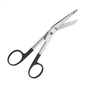 Ciseaux à pansements en acier à 6 lames courbées avec manche noir, à action manuelle, pour une utilisation chirurgicale et médicale de précision par Grip Surgical - Product Image 1