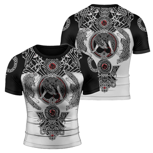 Men's Short Sleeve Rash Guard With Viking Celtic <b>Dragon</b> Print Quick Dry Polyester Compression Shirt Back Logo Design - Product Image 4