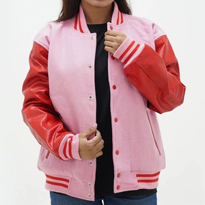 Chaqueta Universitaria Varsity para Mujer, Personalizada, de Lana con Mangas de Cuero, Estilo Béisbol, Servicio de Muestras para Pedidos al por Mayor OEM/ODM - Product Image 3