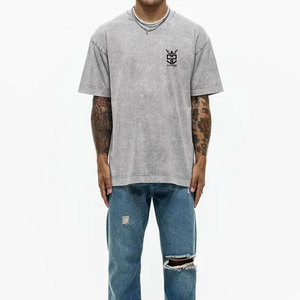 Camiseta de manga corta de alta calidad 100% algodón para hombre, lavado ácido, corte holgado, con logo personalizado impreso, camiseta de lavado ácido para hombre - Product Image 3