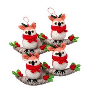 Best Himalaya Handmade Eco-Friendly Felt Owl Christmas Decoration Set <b>Red</b> <b>Scarf</b> Berries Wall Hanging Indoor Holiday Ornament - Product Image 3