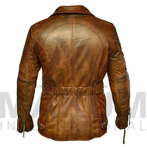 <b>Men's</b> Brown Genuine Cowhide <b>Leather</b> Motorcycle <b>Jacket</b> With Belt And Zipper Closure Turn-down Collar Regular Fit - Product Image 3