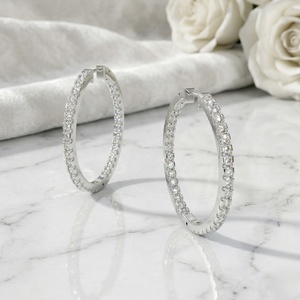 2.10CTW Cut Diamond Pave Set <b>Large</b> <b>Hoop</b> Earrings Solid Gold Bold Circular Hinged Huggie Luxury Wedding Party Women's Elegant - Product Image 3