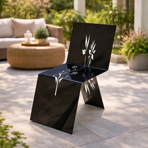 Chaise en métal géométrique contemporaine avec finition brillante et motif botanique élégant - Product Image 2