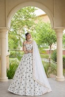 Ensemble de lehenga traditionnel indien pour femmes, robe longue en georgette étoilée blanche et verte à imprimé floral, coupe ample, tenue ethnique pour adultes