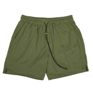 Shorts de bain pour homme en coton 100% vert olive, taille mi-haute élastique, poches, respirant, imperméable, coupe-vent, écologique, style décontracté - Product Image 2