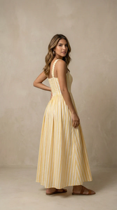 Vestido Midi a Rayas para Mujer con Bolsillos, Vestido Casual de Verano de Algodón, Corte en A, Tela Ligera y Transpirable, Cómodo para Uso Diario - Product Image 4