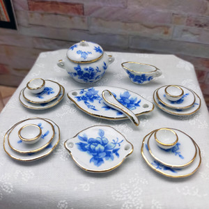 Miniature 1:12 Blue White Porcelain Tea Set <b>Mini</b> Ceramic Tea Pot With Cup Saucer Spoon for Cafe <b>Table</b> Decor Gift for age 14+ - Product Image 2