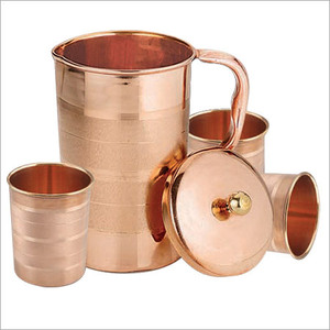 Ensemble de carafes en cuivre pour système d'hydratation complet de la cuisine, ensemble en métal avec verres, vaisselle durable et réutilisable - Product Image 3