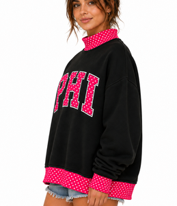 Women's <b>Black</b> Polyester Sweatshirt with Front Logo Embroidery Stand Collar <b>Long</b> <b>Sleeve</b> Casual <b>Top</b> - Product Image 2
