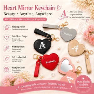 Custom Heart Shape Pocket Makeup <b>Mirror</b> PU Leather Keychain Handheld Touch Up <b>Mirror</b> for Gift and Travel - Product Image 6