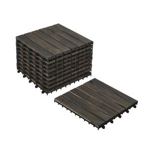 30 PCS <b>Interlocking</b> Deck <b>Tiles</b> Striped Pattern 12\" X 12\" Dark Brown Square Acacia Hardwood Outdoor <b>Flooring</b> for Patio Smooth - Product Image 2