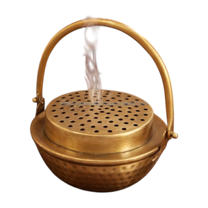 Handcrafted Brass Bakhoor Burner Traditional Incense Burner with Handle Perforated Lid for Resin Incense and Home <b>Decoration</b> - Product Image 2