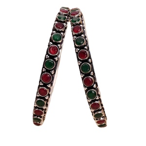 Brazaletes de Ónix con Patrón Floral Estilo Bohemia, Chapados en Plata Antigua sobre Latón Oxidado, en Rosa y Verde, Joyería de Boda para Mujer - Product Image 1