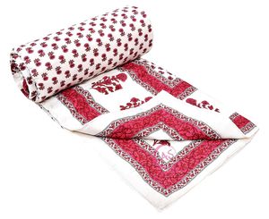 Couette/Razai en coton pur 400 TC, imprimé traditionnel Jaipuri, pour lit simple, 85x55 pouces, utilisable toute l'année - Product Image 4