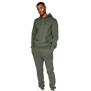 Survêtement sportif vert uni pour homme avec capuche, coupe droite, en polyester, décontracté, pour l'automne, avec poches latérales et taille élastique - Product Image 6
