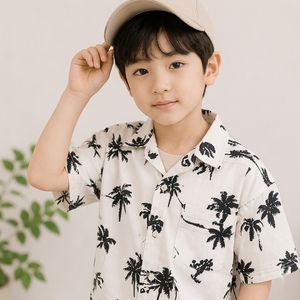 Chemise à manches courtes pour garçons coréens en tissu tissé lin et rayonne, vêtements pour enfants en gros - Product Image 2