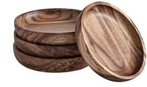 Ensemble de 4 sous-verres en bois naturel irréguliers, tapis de protection, emballés en vrac, écologiques, minimalistes, pour la cuisine, la table à manger, fabriqués en Inde - Product Image 2