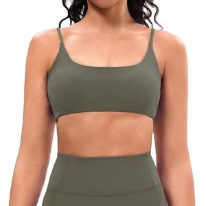 Soutien-gorge de sport sans couture pour femme, violet, col carré, bretelles spaghetti, maintien moyen, haut de yoga, couleur unie - Product Image 4