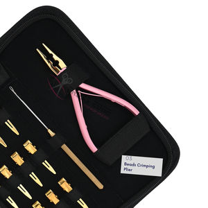 Kit d'outils compact rose et or en acier inoxydable pour extensions capillaires avec pince à sertir et à verrouiller les micro-perles à 2 trous et pinces de coiffage - Product Image 3