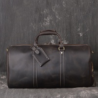 Bolsa de Viaje de Cuero Genuino Hecha a Mano con Logotipo Personalizado, Bolsa de Deporte de Lujo para Hombre, Horsekraft al por Mayor, Bolsa de Viaje de Gran Capacidad
