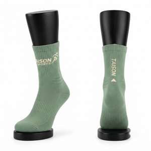 Premium 220 GSM Wool/Spandex Netball Socks Sage Green Jacquard Custom Logo Crew Fit Quick Dry Breathable - Product Image 1