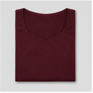 Damen-T-Shirt in Burgunderrot mit Sweetheart-Ausschnitt und Kurzen Ärmeln, Figurbetont WTS-0093 - Product Image 5