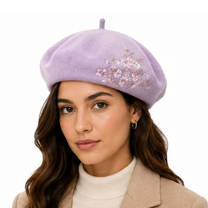 Elegant Merino Wool <b>Beret</b> Hat Warm Breathable Felt <b>Beret</b> with Modern Embroidery for Seasonal Fashion Wear - Product Image 4