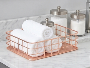 Fine Quality Rectangular Metal Wire <b>Storage</b> <b>Basket</b> Rose <b>Gold</b> Stackable Modern Design Multi Purpose Neatening Organizer - Product Image 4