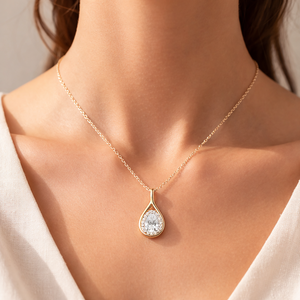Collier pendentif halo en diamant poire 0,75 ct pour femme, or jaune 14 carats, pendentif délicat en diamant de laboratoire CVD serti clos, forme goutte d'eau - Product Image 6