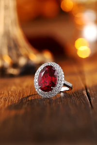 Bague de cocktail de luxe pour femme avec rubis taille ovale et design floral en diamant, sertie de griffes en argent 925 - Product Image 4