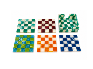 5Pcs Handmade Resin <b>Coaster</b> Set with Holder, Colorful Checkered Drink <b>Coasters</b>, Wholesale <b>Table</b> Decor Home Gift - Product Image 1