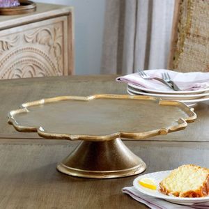 Bandeja Redonda Martillada con Acabado Dorado, Soporte de Lujo para Tartas, Base de Pedestal, Decoración Moderna para Vajilla de Boda - Product Image 5