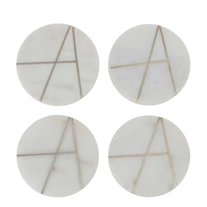 Modern Luxury Hexagon Tea <b>Coaster</b> Set Handcrafted <b>Gold</b> Brass Inlay Natural White Marble Mats Pads for Bulk Table Use - Product Image 1