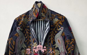 Handcrafted Suzani Embroidery Breathable Woven Velvet <b>Quilted</b> Jacket Traditional Kashmiri Floral Peacock Motif Winter Wear Coat - Product Image 6