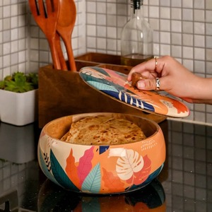 Cazuelas de Madera Hechas a Mano con Revestimiento de Esmalte |   Contenedor Rústico para Guardar Roti, Duradero y Pulido, 20 cm - Product Image 1