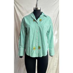 Camisa de mujer de popelina de algodón a rayas con motivo de aguacate bordado, estilo moderno y elegante para mujer, ¡adquítela a un precio asequible con MOQ bajo! - Product Image 1