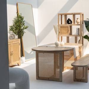 Table à manger en bois Vandana Aureo Grand avec pieds en rotin et design moderne et contemporain - Product Image 1