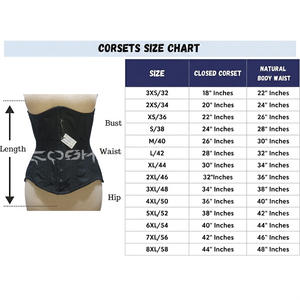 Classic Black Cotton Waist Trainer Corset High Compression <b>Underbust</b> Body Shaper Corset With Front Busk Closure - Product Image 2