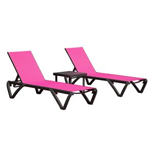 Chaise longue d'extérieur en plastique et aluminium, dossier réglable à 5 positions, inclinable tous temps, chaise de plage au bord de la piscine, rose rouge - Product Image 1
