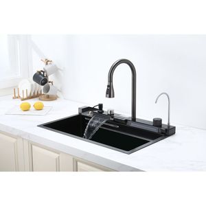 Lavello da Cucina Monoblocco in Acciaio Inox 304 con Design a Cascata e Rubinetto Estraibile per Uso Domestico - Product Image 5