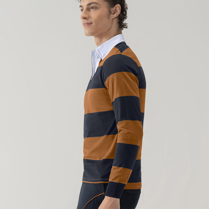 High Quality Full Sleeve Custom Rugby Shirts Breathable Customized Logo Teamwear Striped Men's Rugby Polo Shirts - Product Image 4