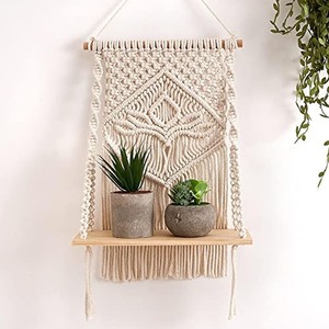 ชั้นวางติดผนังไม้มะม่วงแบบมาคราเม่ สไตล์โบฮีเมียน ทอมือ - ขายส่ง - Product Image 2