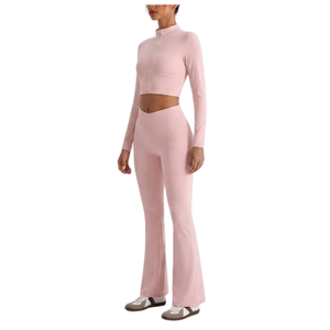 Conjunto de Yoga de 2 Piezas Personalizado con Logotipo Frontal, Transpirable, de Secado Rápido, Spandex/Nylon, Leggings de Cintura Alta, Top Corto con Cierre de Cremallera, para Gimnasio, Mujer - Product Image 5