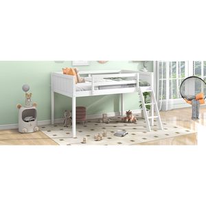 Letto a soppalco basso bianco per bambini, misura Twin, con scaletta, opzioni di posizionamento scaletta a sinistra o a destra - Product Image 4